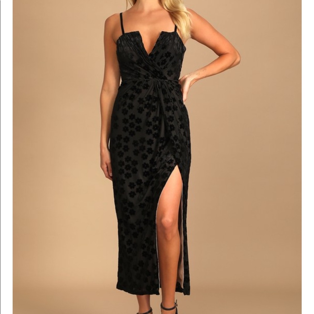 Lulus Velvet Floral MIDI Dress